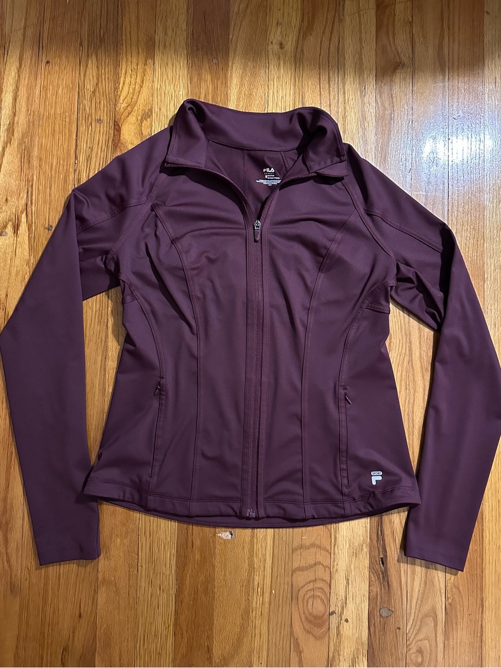 FILA Sport Women's Burgundy Track Jacket Full Zip Pockets Stretch Size M